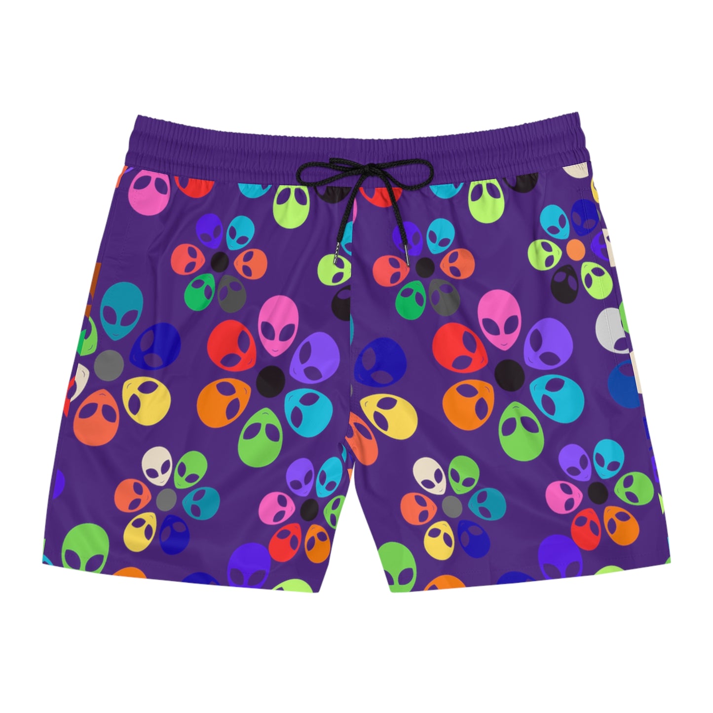 Colorful Alien Print Swim Shorts for Fun Summer Vibes Beachwear Pool Party Attire Vacation Essentials Mens Swimwear Alien Rainbow Flowers Purple