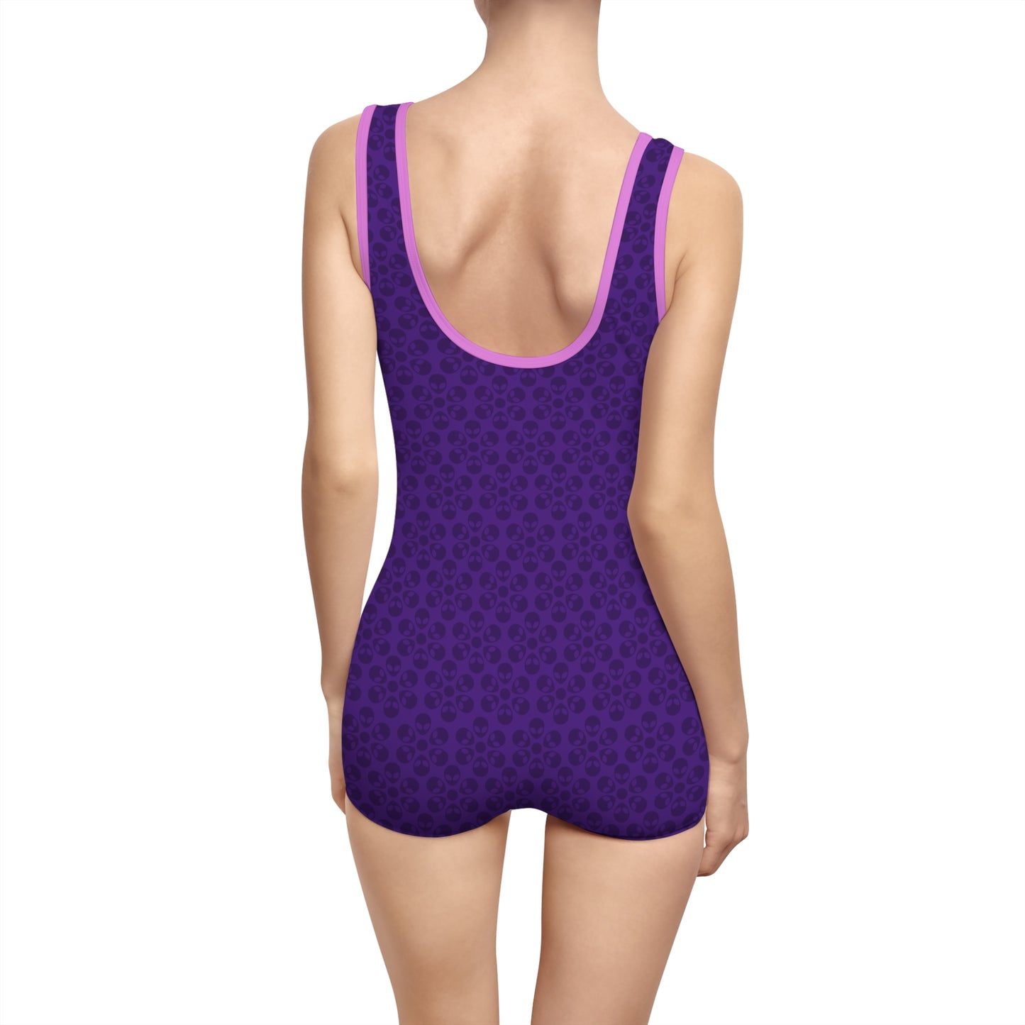 Womens Vintage Swimsuit  Alien Flowers Purple