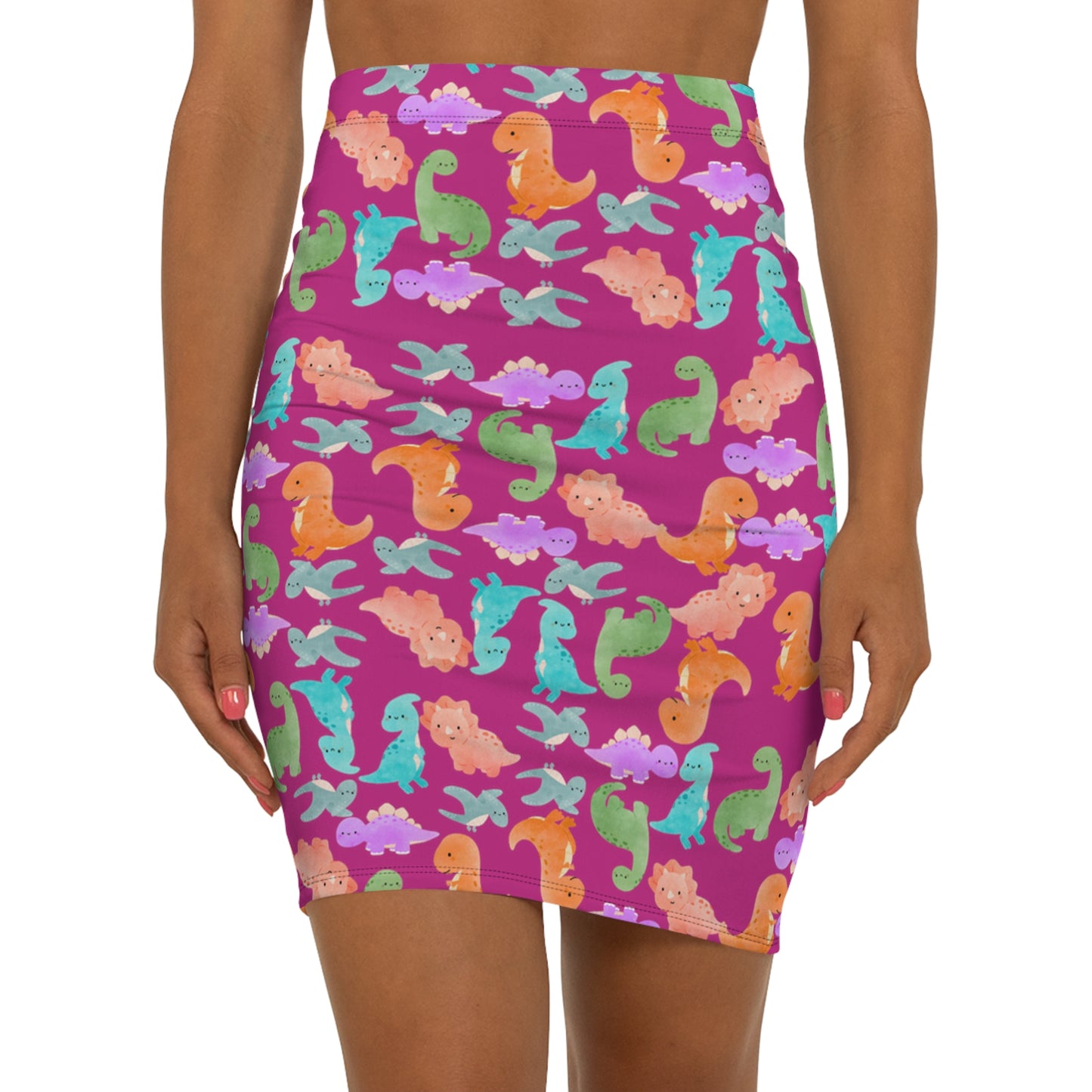 Dinosaur Print MidWaist Pencil Skirt for Fun and Playful Style Womens Skirt Cute Skirt Fashionable Skirt Casual Skirt Gift Idea Rainbow Dinos Pink