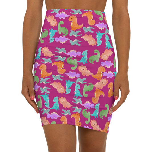 Dinosaur Print MidWaist Pencil Skirt for Fun and Playful Style Womens Skirt Cute Skirt Fashionable Skirt Casual Skirt Gift Idea Rainbow Dinos Pink