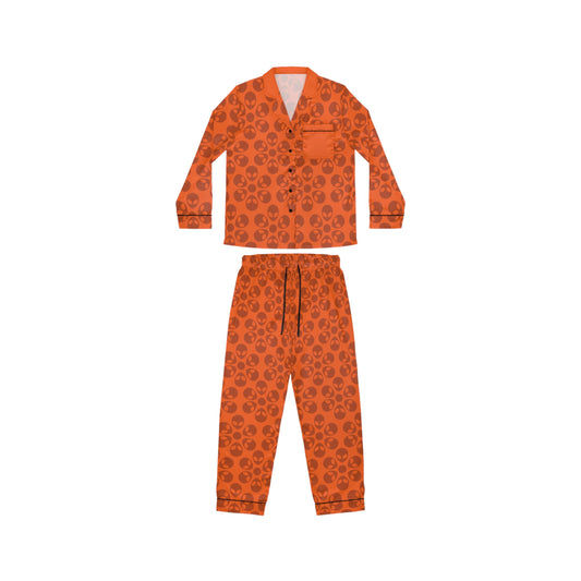 Womens Satin Pajamas  Alien Flowers Orange