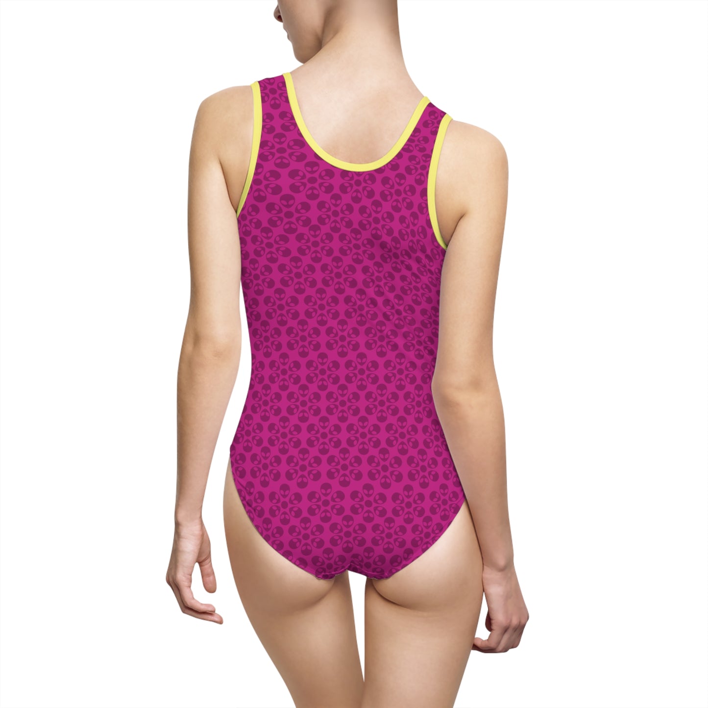 Chic Floral Womens Swimsuit Retro Bathing Suit Summer Pool Apparel Beachwear Vacation Essential Alien Flowers Pink