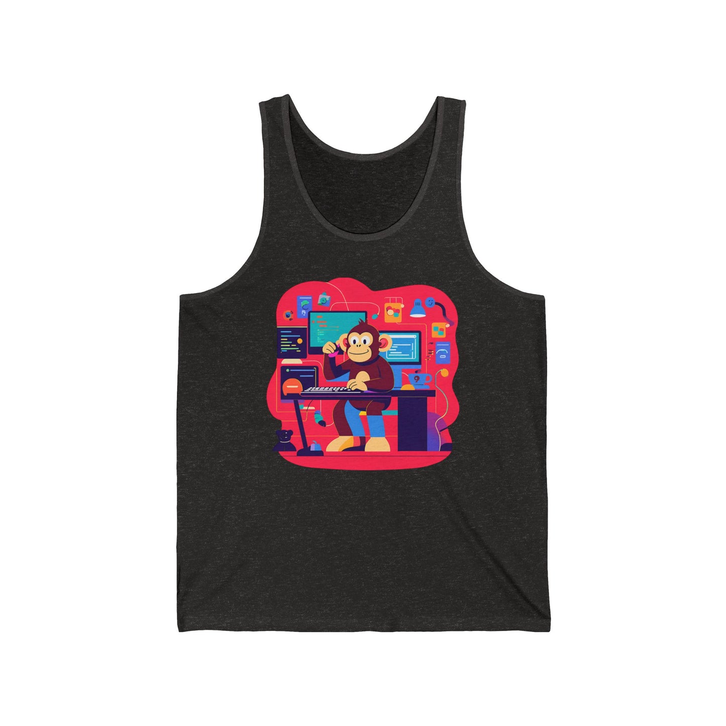 Creative Monkey Tech Tank Top, Unisex Jersey Tank, Gaming Shirt, Geek Wear, Gift for Programmers, Fun Summer Outfit