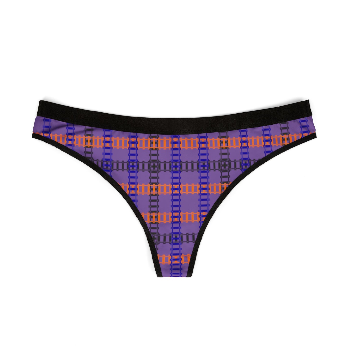 Vibrant Plaid Women’s Thongs Stylish Lingerie Comfortable Underwear Everyday Essentials Gift for Her Train Tracks Light Purple