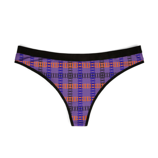 Vibrant Plaid Women’s Thongs Stylish Lingerie Comfortable Underwear Everyday Essentials Gift for Her Train Tracks Light Purple