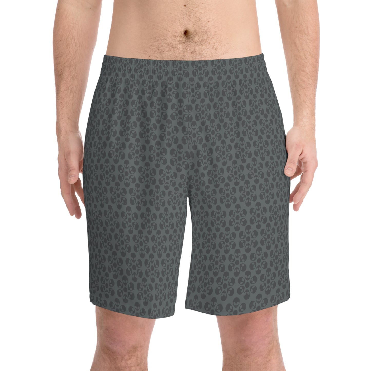 Mens Elastic Beach Shorts  Alien Flowers Dark Grey