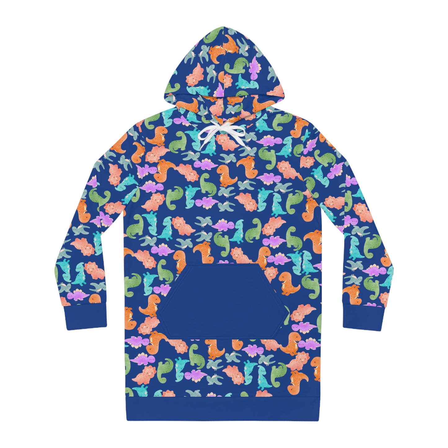 Womens Hoodie Dress Rainbow Dinos Dark Blue