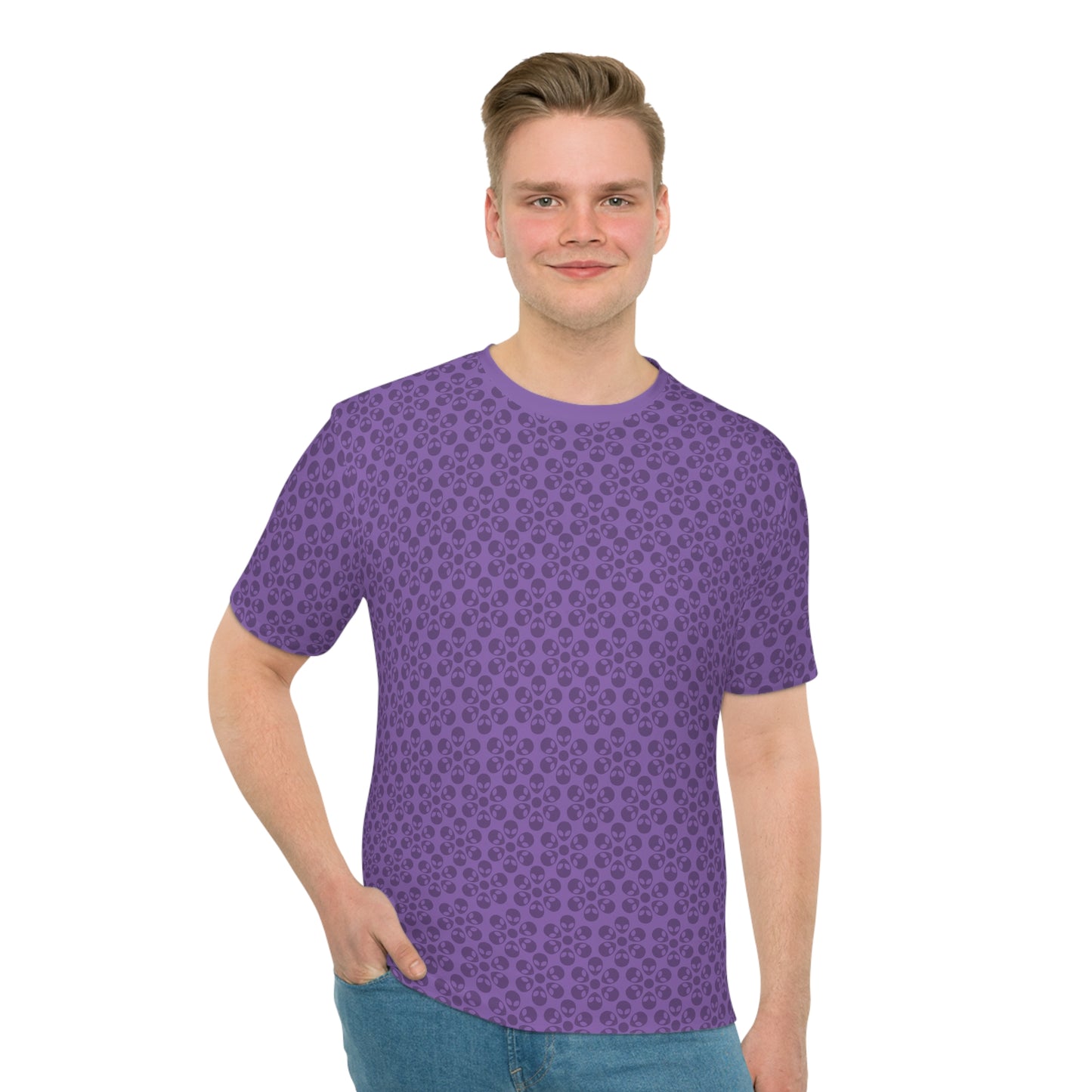 Mens Casual Graphic Tee Stylish Loose Tshirt Gift for Him Summer Fashion Relaxed Fit Wear Alien Flowers Light Purple