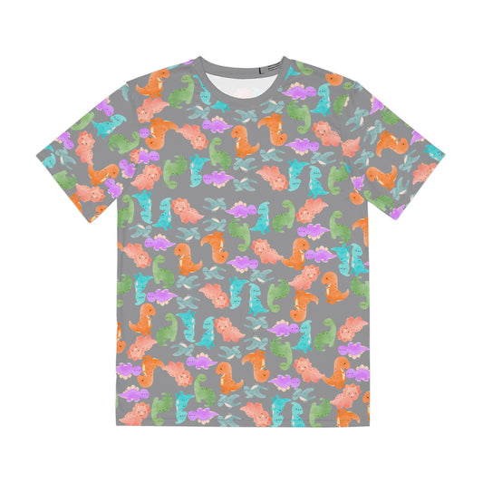 Colorful Dino Tee  Fun Playful Shirt for Ocean Lovers Casual Wear Summer Outfits Beach Activities Gifts for Him Rainbow Dinos Grey