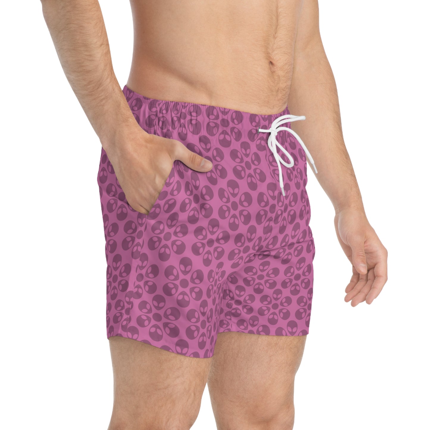 Stylish AOP Swim Trunks for Beach Days Summer Fun Pool Parties Vacation Wear Gift for Him Alien Flowers Light Pink