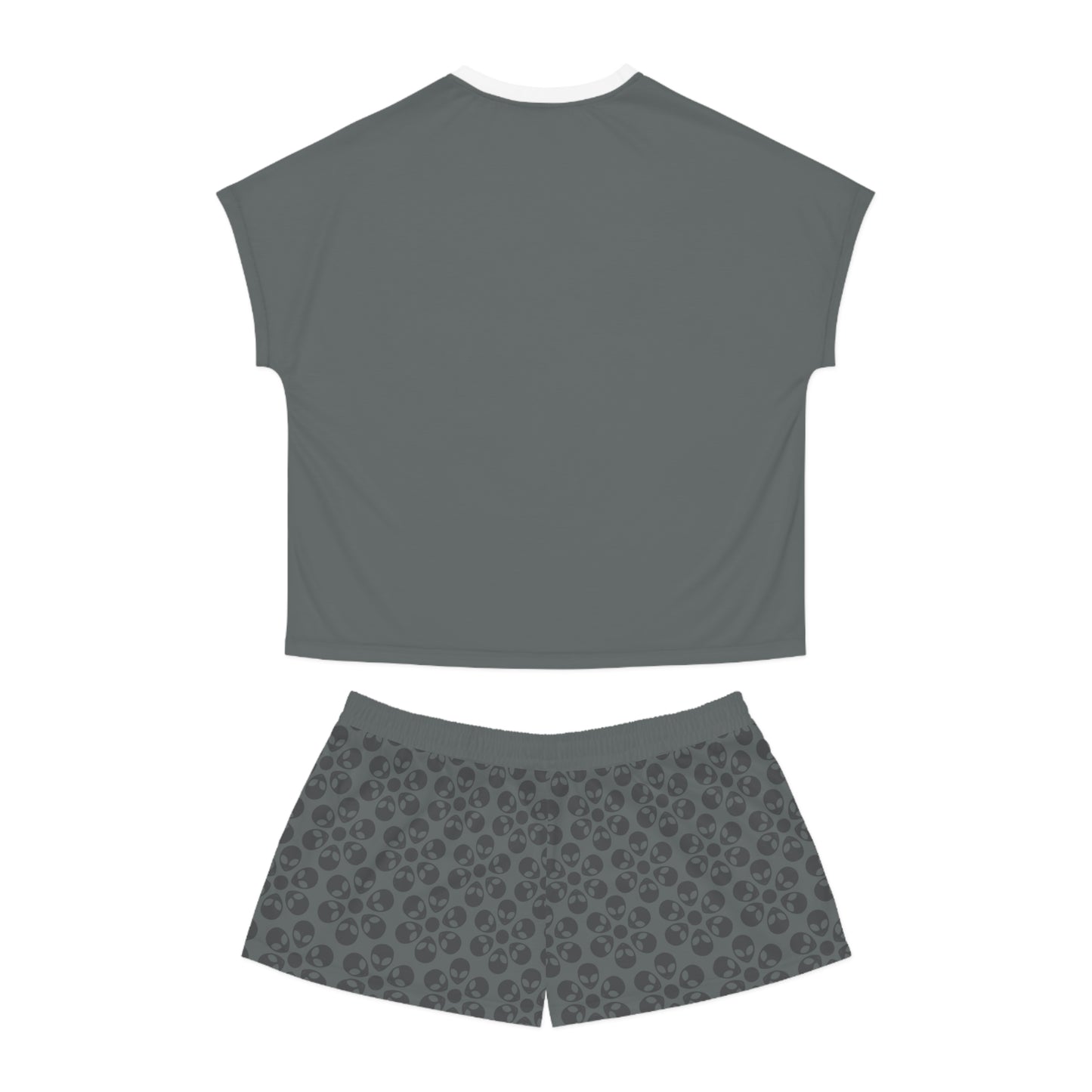 Stylish Womens Pajama Set Cozy Sleepwear AOP Floral Print Perfect for Lounging Gift for Her Summer Nights Relaxation Alien Flowers Grey