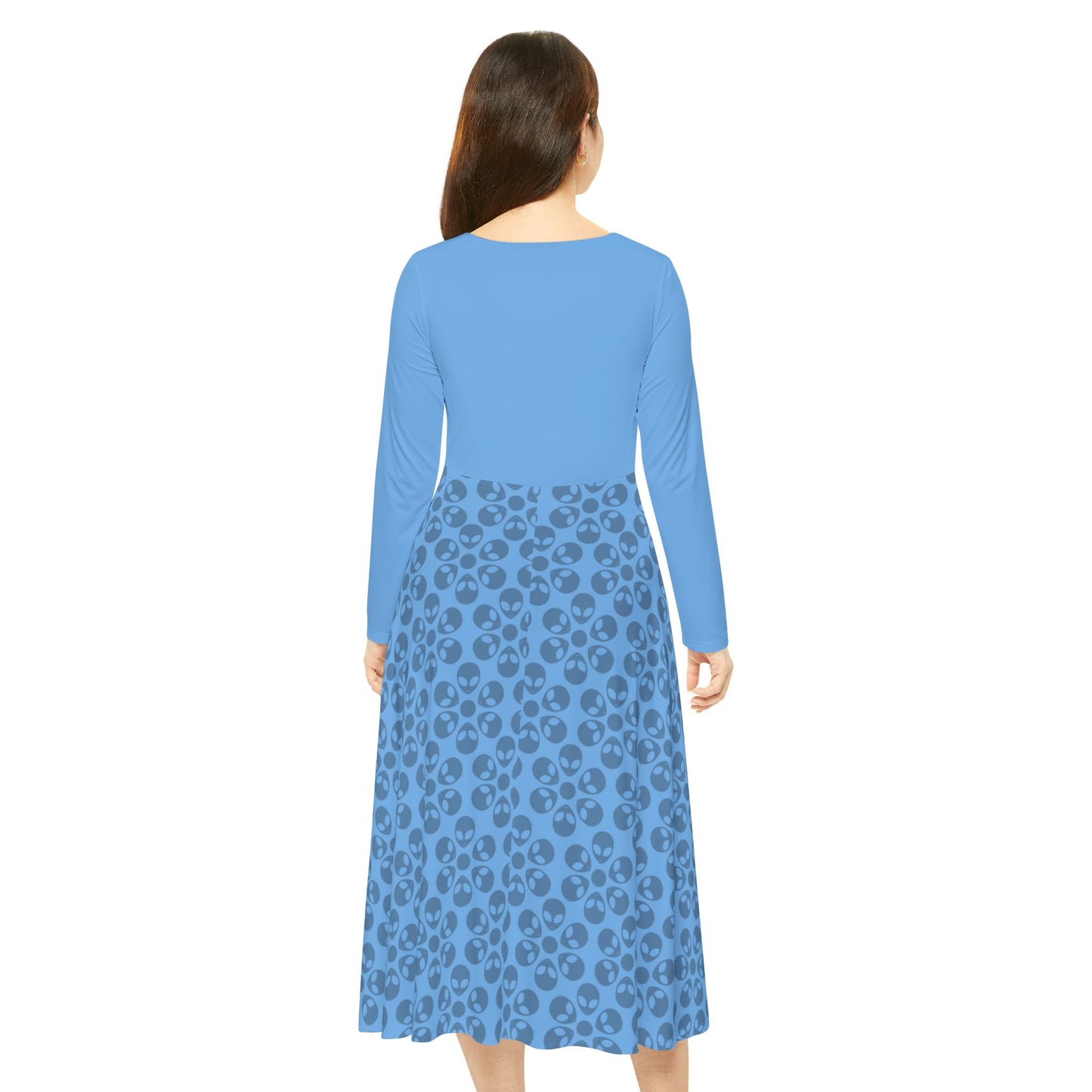 Womens Long Sleeve Dance Dress Alien Flowers Light Blue