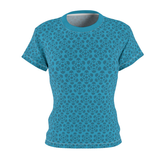 Stylish Womens Floral Tee  Casual Trendy Summer Fashion Gift for Her Short Sleeve Top Alien Flowers Turquoise