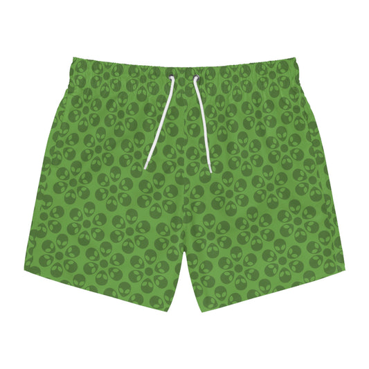 Stylish AOP Swim Trunks for Beach Days Summer Fun Pool Parties Vacation Wear Gift for Him Alien Flowers Green