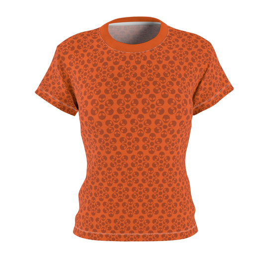 Stylish Womens Floral Tee  Casual Trendy Summer Fashion Gift for Her Short Sleeve Top Alien Flowers Orange