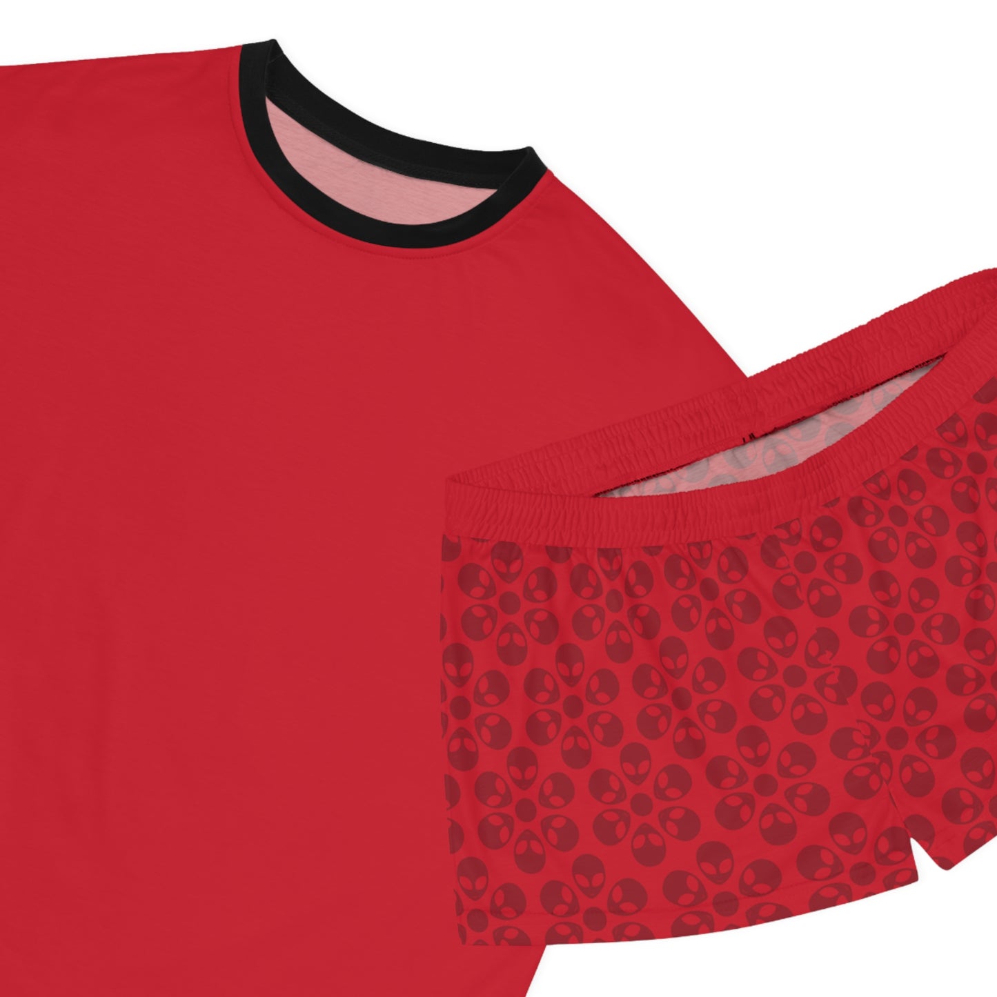 Stylish Womens Pajama Set Cozy Sleepwear AOP Floral Print Perfect for Lounging Gift for Her Summer Nights Relaxation Alien Flowers Dark Red