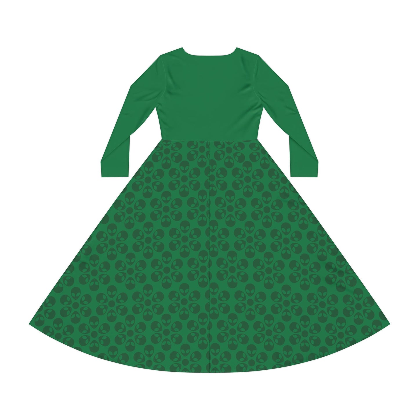 Womens Long Sleeve Dance Dress Alien Flowers Dark Green