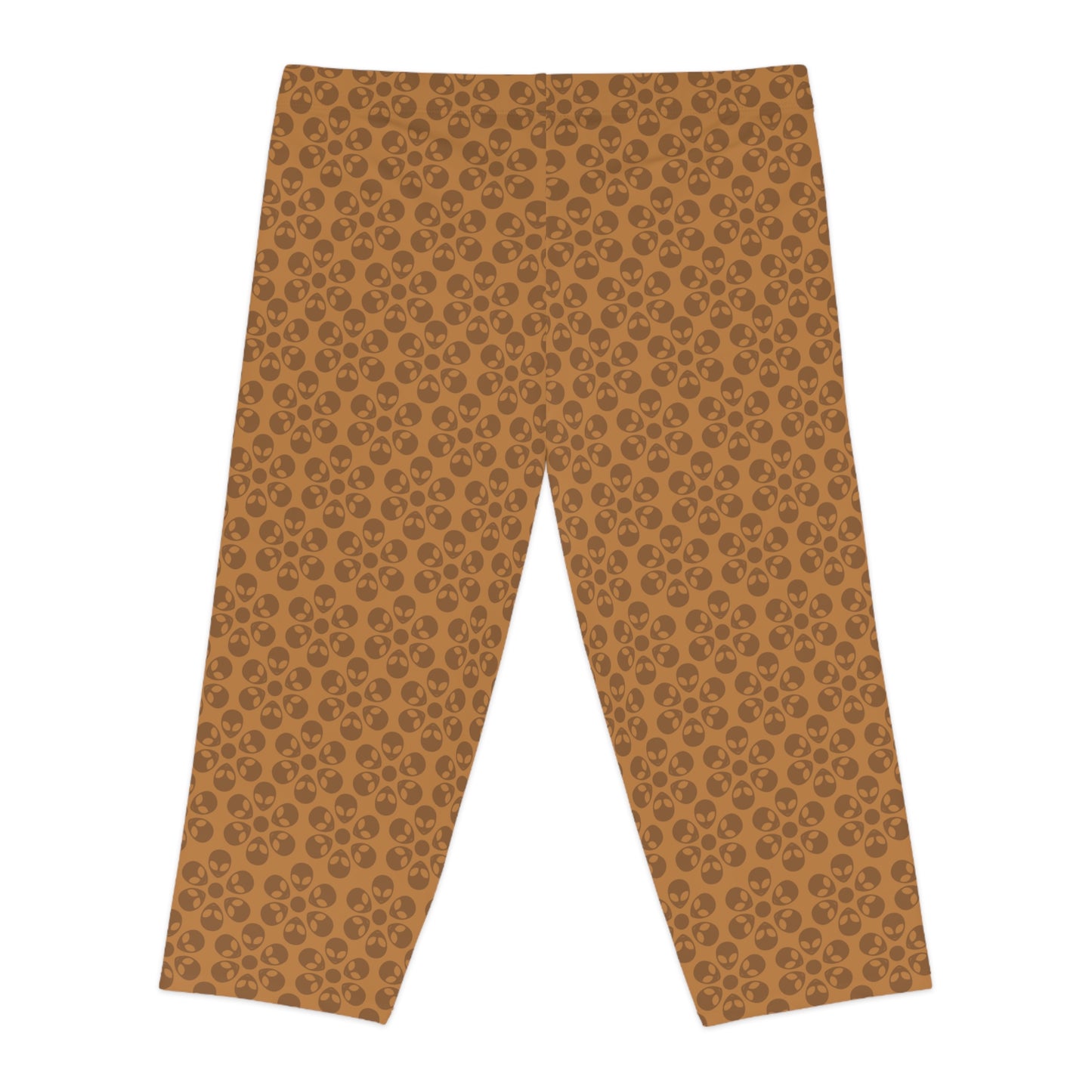 Womens Capri Leggings Alien Flowers Light Brown