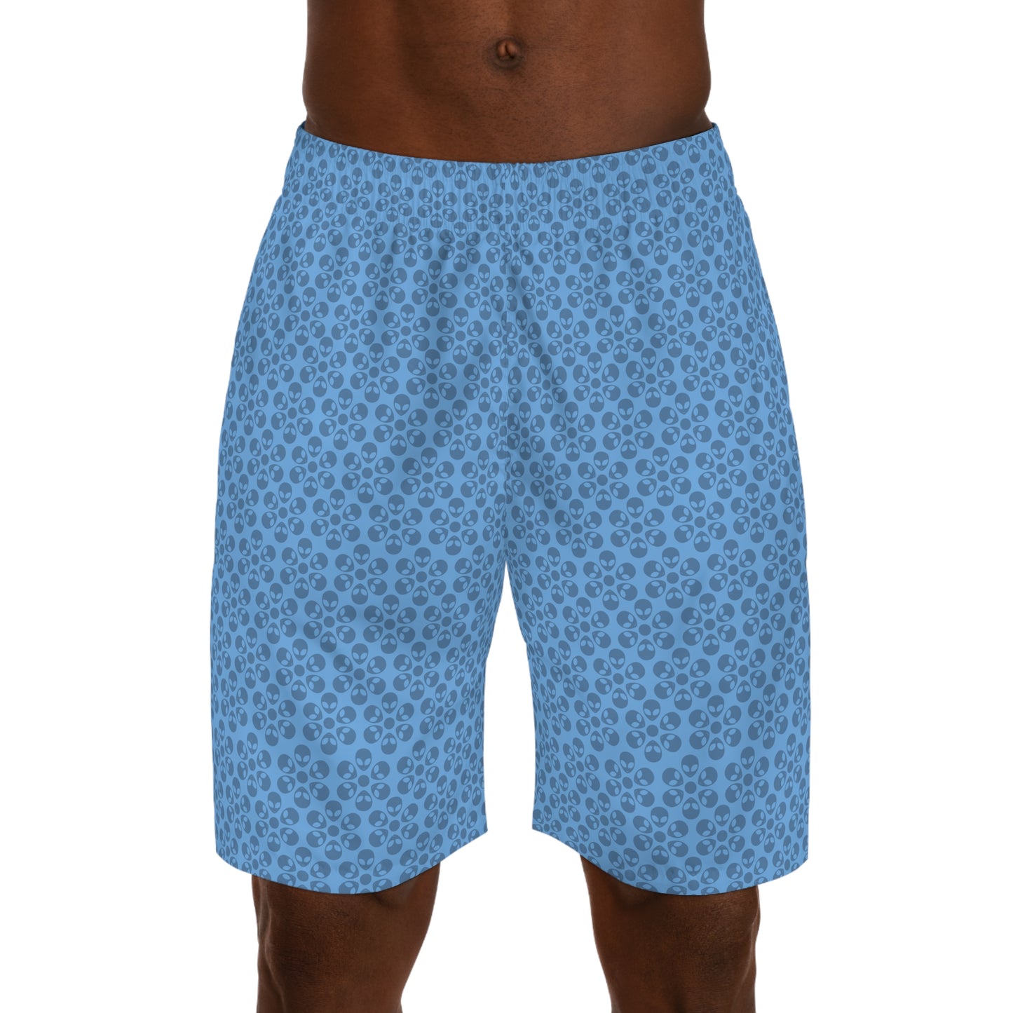 Mens Jogger Shorts  Alien Flowers Light Blue