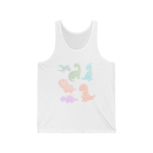 Dinosaur Graphic Unisex Jersey Tank | Fun Summer Top, Cute Gift for Kids and Adults, Dinosaur Lovers, Birthday Party, Casual Wear