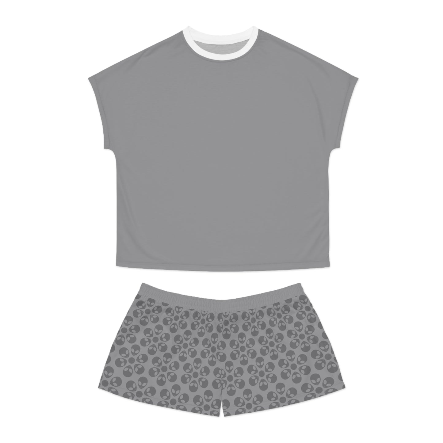 Stylish Womens Pajama Set Cozy Sleepwear AOP Floral Print Perfect for Lounging Gift for Her Summer Nights Relaxation Alien Flowers Grey