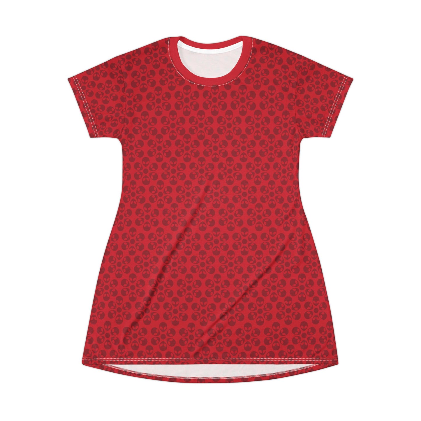 Floral Pattern TShirt Dress Casual Summer Dress Cute Dress for Women Floral Print Dress Trendy Everyday Wear Perfect for Beach Alien Flowers Dark Red