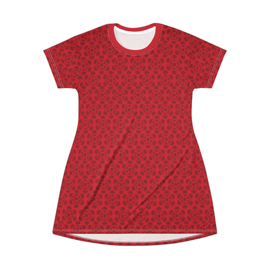 Floral Pattern TShirt Dress Casual Summer Dress Cute Dress for Women Floral Print Dress Trendy Everyday Wear Perfect for Beach Alien Flowers Dark Red
