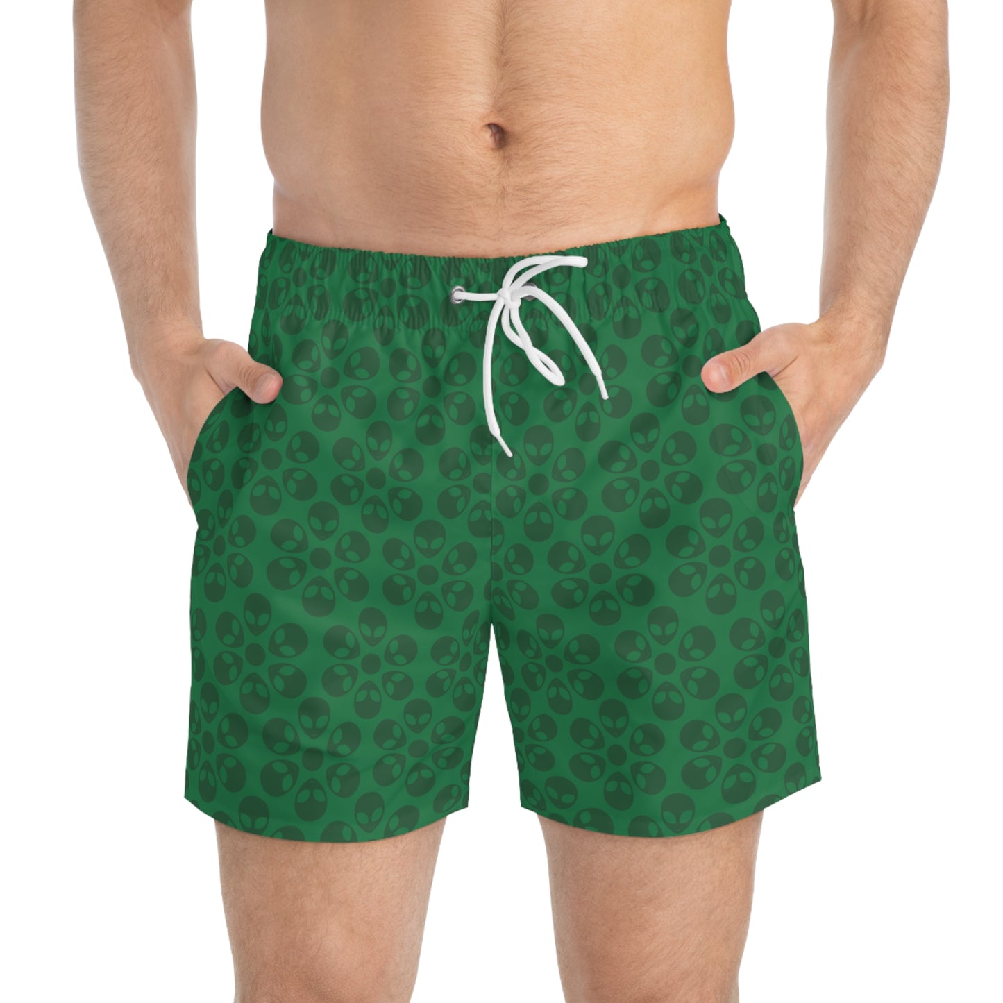 Stylish AOP Swim Trunks for Beach Days Summer Fun Pool Parties Vacation Wear Gift for Him Alien Flowers Dark Green