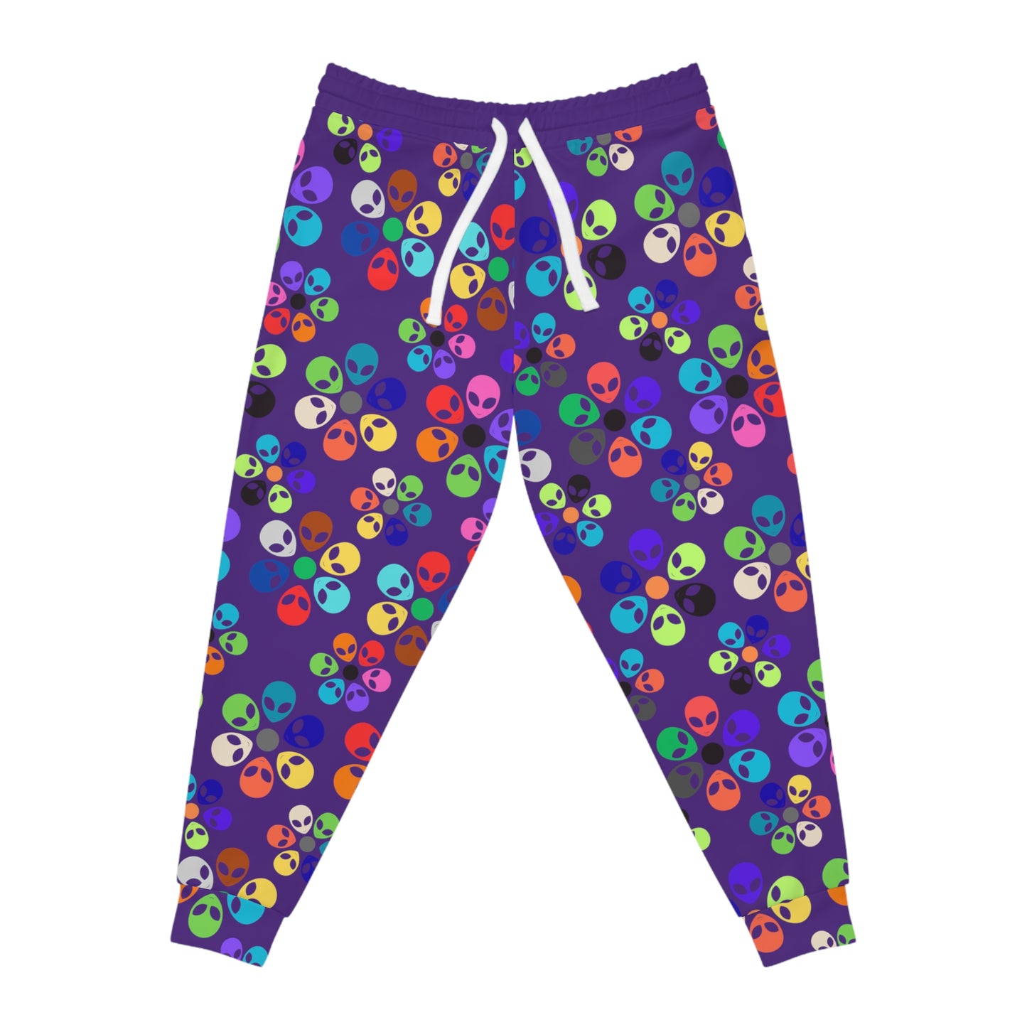 Colorful Alien Print Joggers Fun Athletic Pants Trendy Loungewear Unique Gift for Space Lovers Casual Daily Wear Unisex Joggers Alien Rainbow Flowers Purple