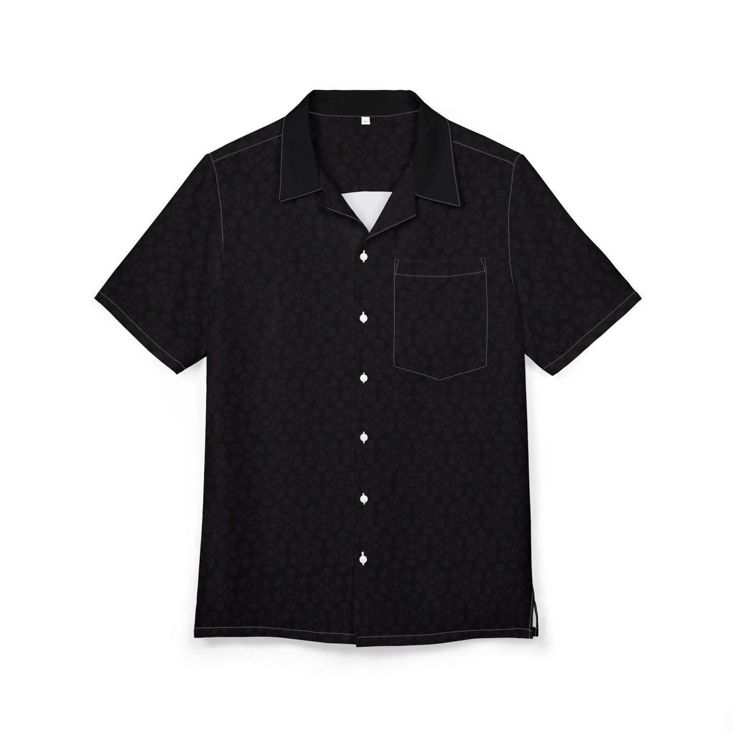 Unisex Hawaiian ButtonDown Shirt  Tropical Vibe Summer Apparel Beachwear Vacation Outfit Casual Wear Alien Flowers Black