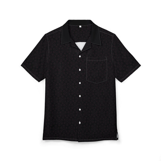 Unisex Hawaiian ButtonDown Shirt  Tropical Vibe Summer Apparel Beachwear Vacation Outfit Casual Wear Alien Flowers Black