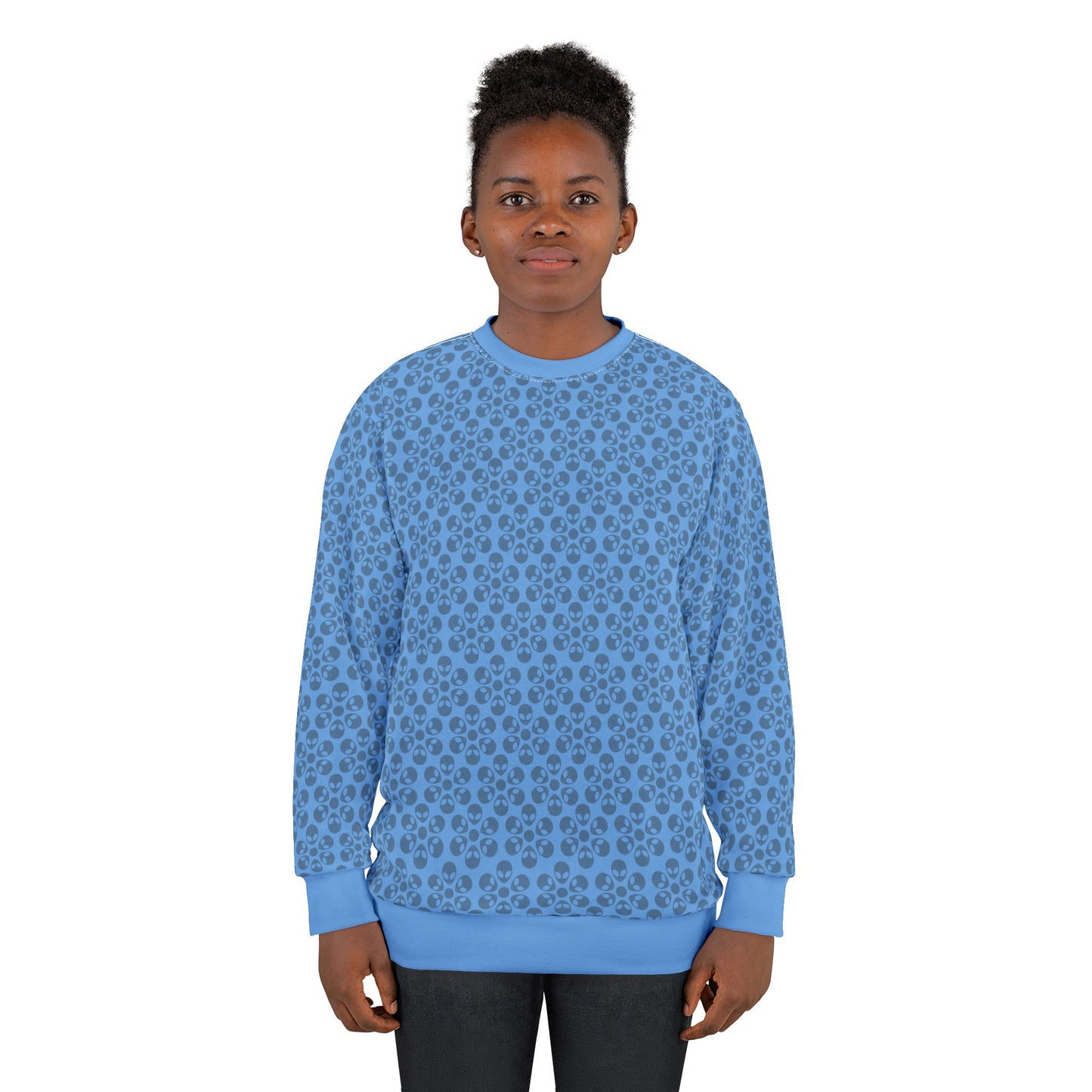 Floral Pattern Unisex Sweatshirt Cozy Gift for Her Trendy Floral Everyday Wear Perfect for Fall Unique Comfortable Lounge Wear Alien Flowers Light Blue