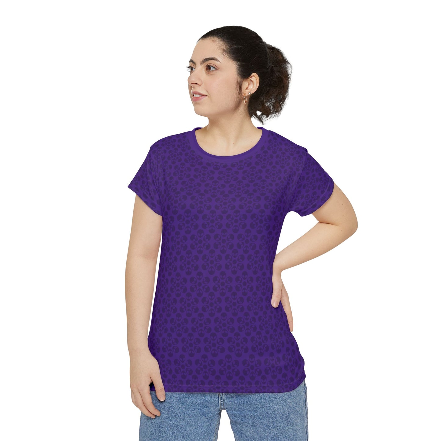 Womens Short Sleeve Shirt Alien Flowers Purple