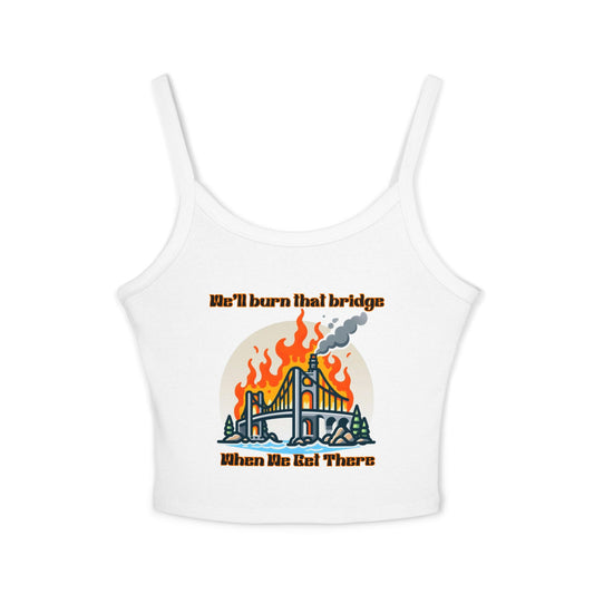 Fire Bridge Graphic Spaghetti Strap Tank Top - Casual Summer Apparel for Fun Days Out