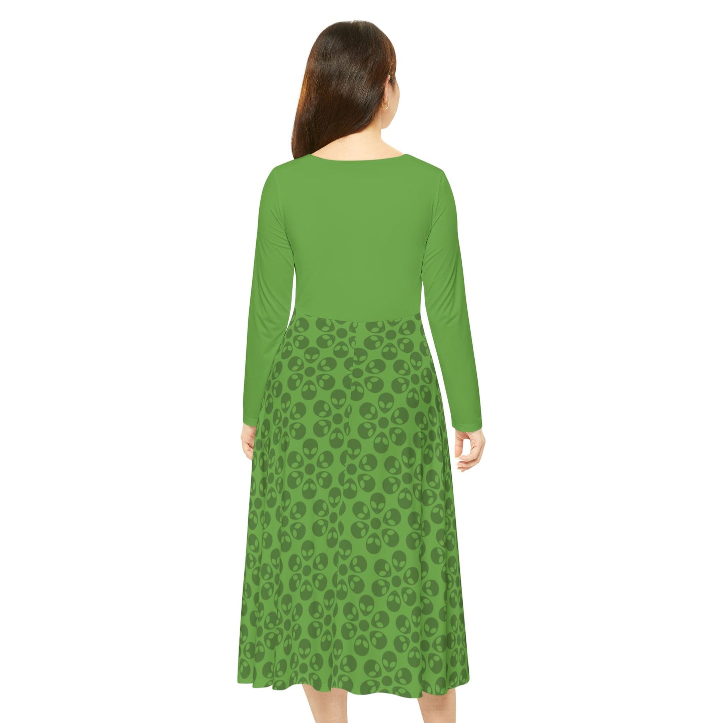 Womens Long Sleeve Dance Dress Alien Flowers Green