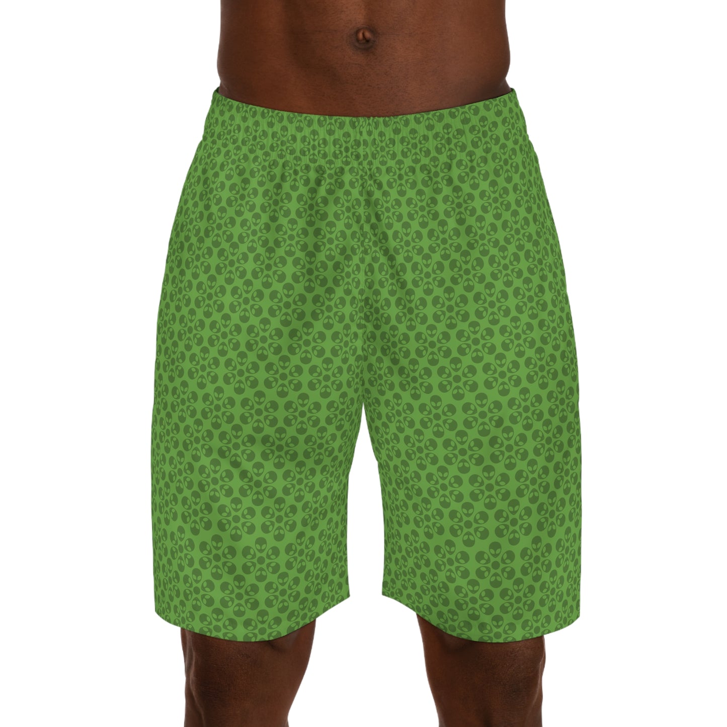 Mens Jogger Shorts  Alien Flowers Green