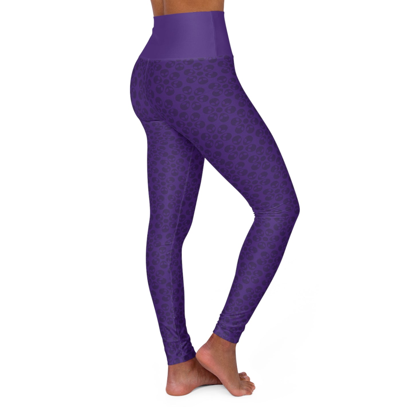 Stylish High Waisted Yoga Leggings Activewear Fitness Leggings Workout Pants Gift for Her Yoga Apparel Alien Flowers Purple