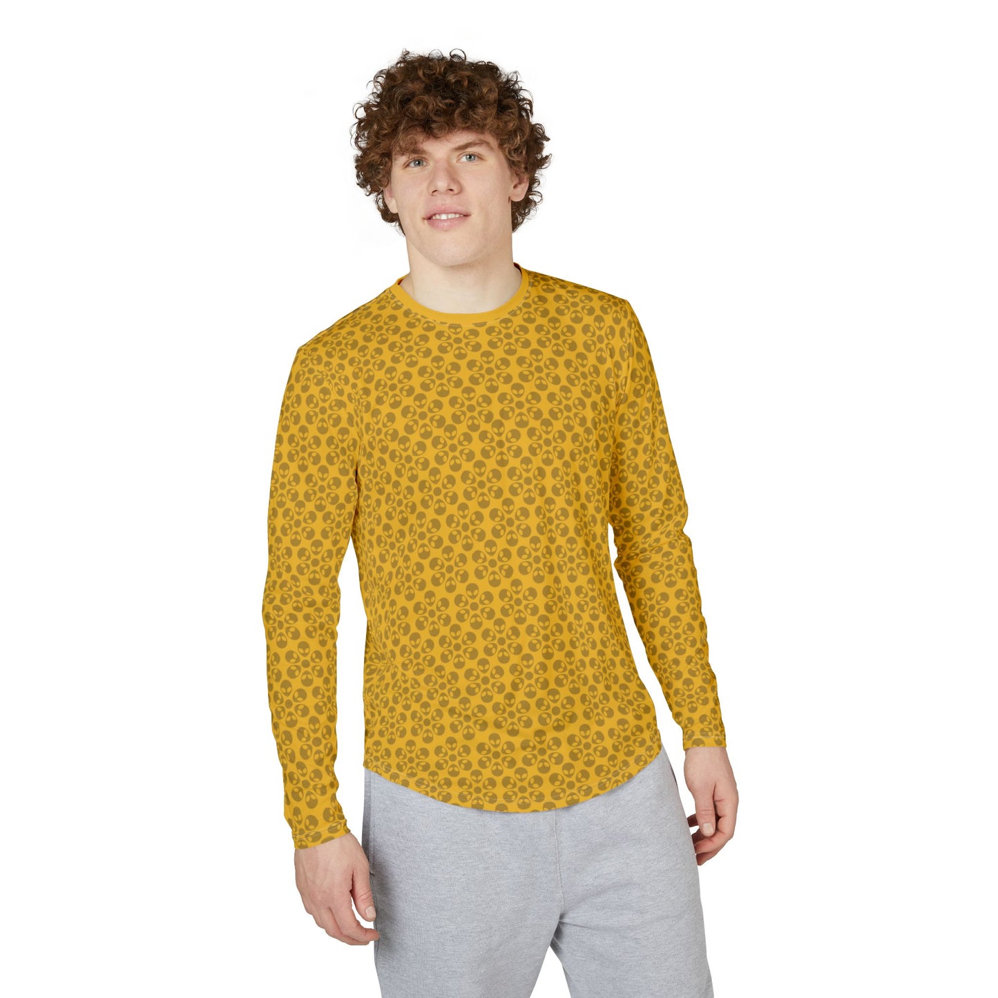 Mens UV Protection Long Sleeve Shirt  Alien Flowers Yellow