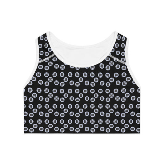 Patterned Sports Bra - Stylish Activewear for Fitness, Gym or Yoga- Screwed - Black