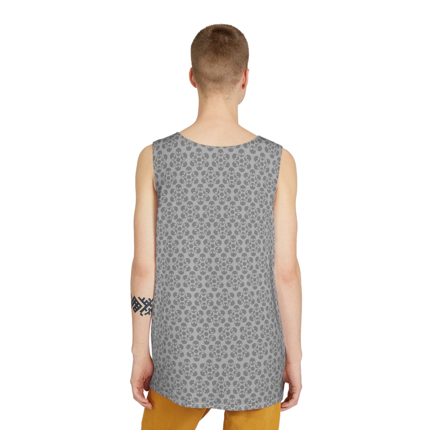 Stylish Mens Tank Top  AOP Leopard Print Summer Wear Fitness Gear Casual Apparel Trendy Vacation Outfit Alien Flowers Light Grey