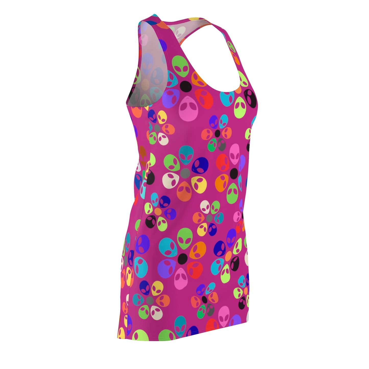 Alien Print Racerback Dress for Funloving Women Summer Party Dress Casual Wear Festival Outfit Unique Gift Idea Alien Rainbow Flowers Pink