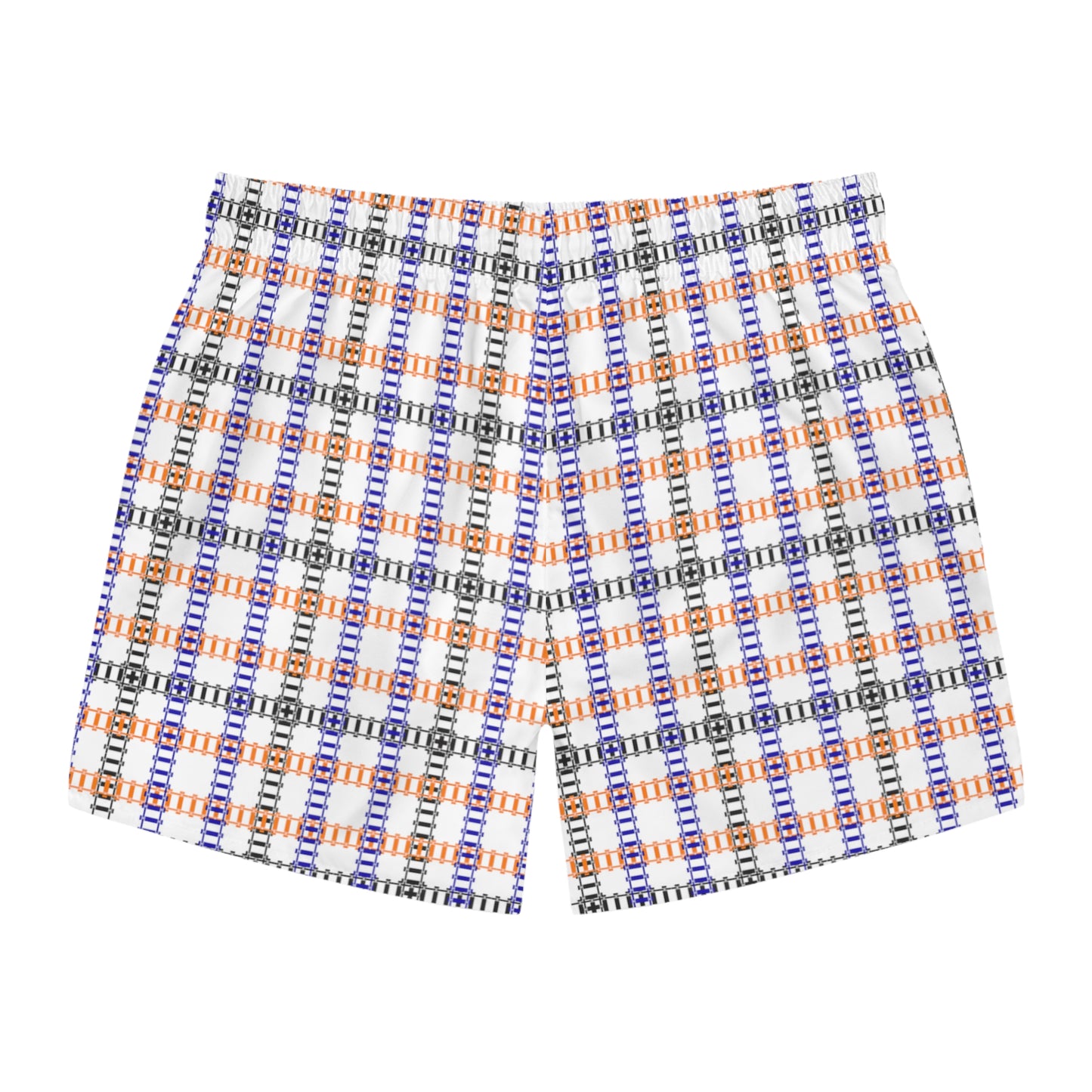 Vibrant Checkered Swim Trunks Beachwear for Summer Fun Vacation Essential Pool Party MustHave Mens Swim Shorts Train Tracks White