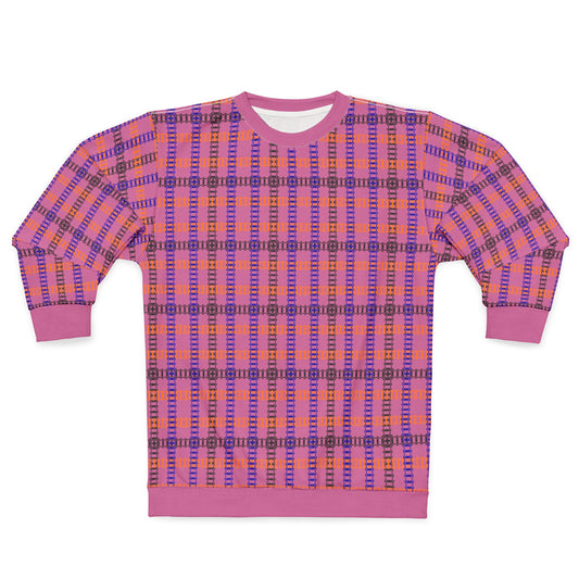 Cozy Plaid Unisex Sweatshirt  Perfect for Fall Casual Wear Gift for Him/Her Halloween Warm & Stylish Train Tracks Light Pink