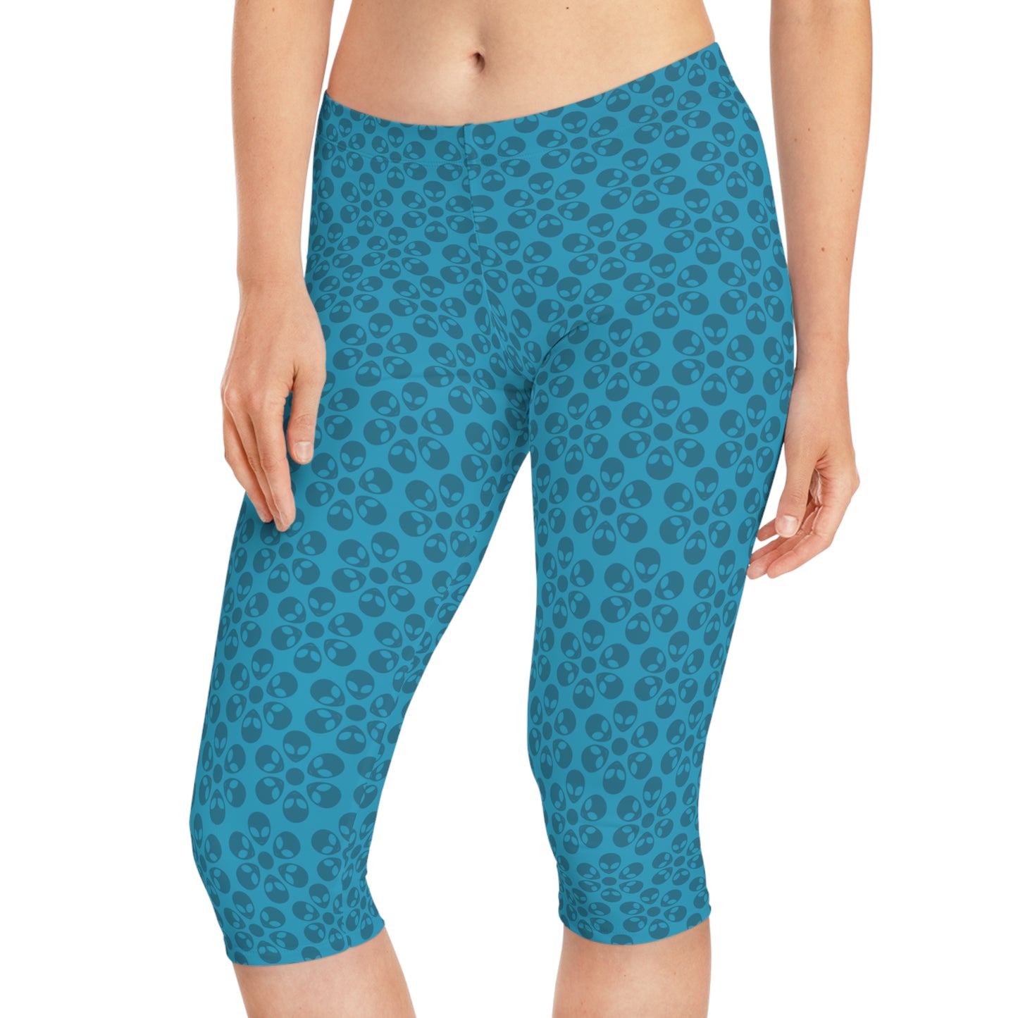Womens Capri Leggings Alien Flowers Turquoise
