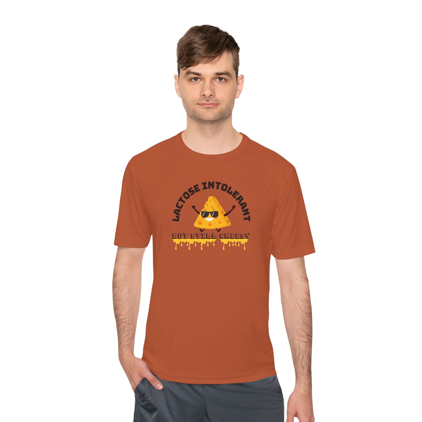 Lactose Intolerant But Still Cheesy Tee - Fun Unisex Moisture Wicking T-Shirt for Foodies, Great for Birthdays, Gifting, and Casual [...]