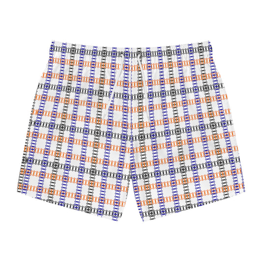 Vibrant Checkered Swim Trunks Beachwear for Summer Fun Vacation Essential Pool Party MustHave Mens Swim Shorts Train Tracks White