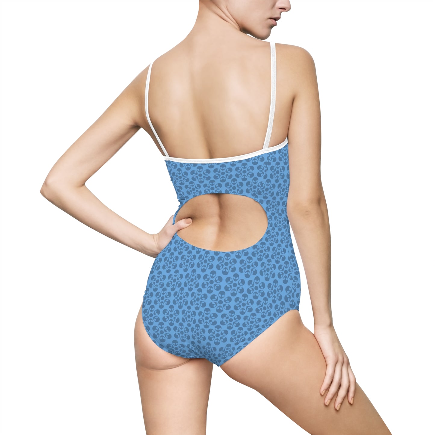 Womens Onepiece Swimsuit  Alien Flowers Light Blue