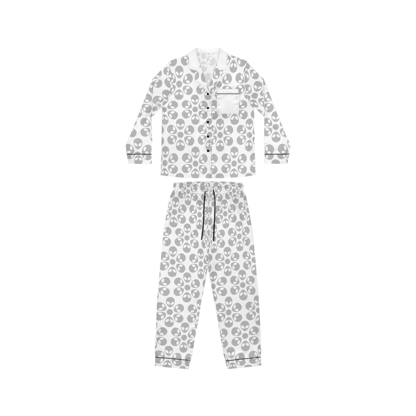 Womens Satin Pajamas  Alien Flowers White