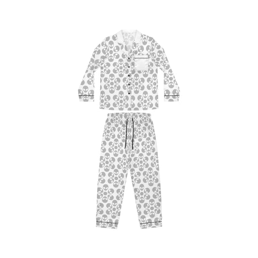 Womens Satin Pajamas  Alien Flowers White