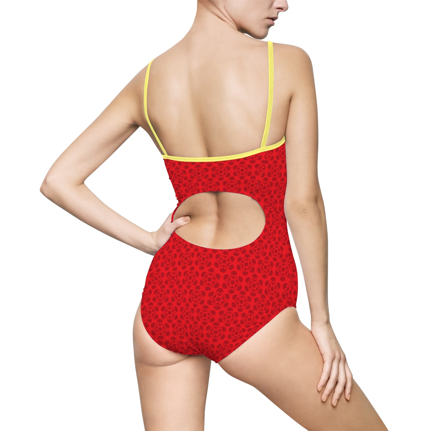 Womens Onepiece Swimsuit  Alien Flowers Red